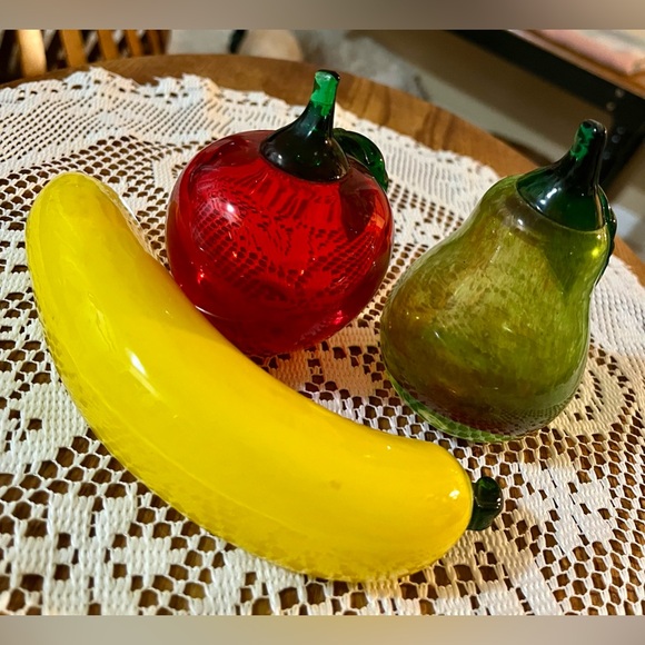 Vintage 70’s Murano Glass Fruit Banana Apple Pear - Art Glass Fruit - Picture 1 of 6